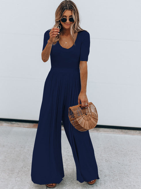 Scoop Neck Short Sleeve Jumpsuit - Odaingerous